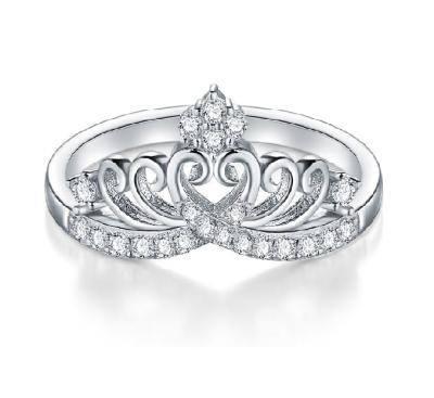 China Fashion Premium Princess Crown Tiara Wedding CZ Band Rings For Women Zircon Ring Sterling Silver Rings for sale