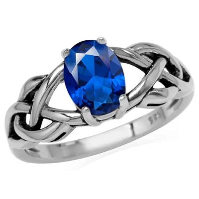 China Fashion Sapphire 925 Sterling Silver Gemstone Celtic Knot Armor Blue Solitaire Ring Jewelry July Birthstone Ring for sale