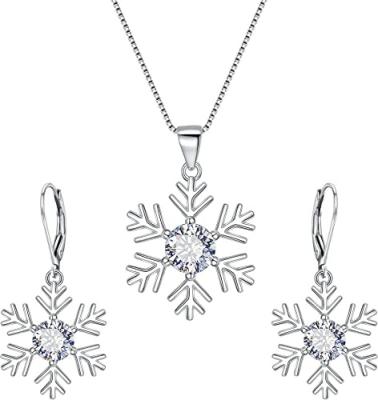 China CLASSIC Silver Snowflake Jewelry Engagement Wedding Women Set Necklace Set Silver Pendant Earring Set CZ925 for sale