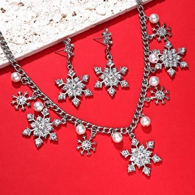 China Wholesale CLASSIC Shiny Snowflake Rhinestone Necklace Collar Dangle Earring Pearl Set Fashion Women Jewelry Set for sale