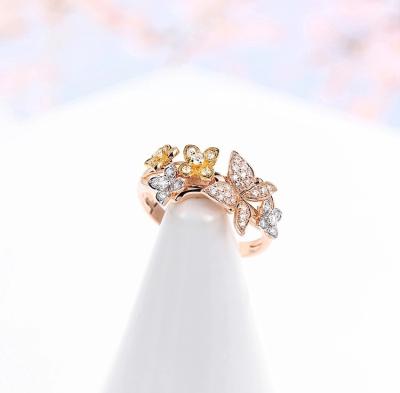 China Fashion Rose Gold 18 Carat Wedding Ring Butterfly Diamond 0.24ct VS Clarity Rings for sale