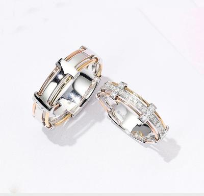 China Fashion 4.5g 6.5g 18K Gold Diamond Rings Couples Cross Promise Rings Wedding Ring for sale