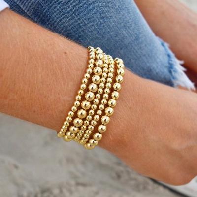 China Wholesale Environmentally Friendly Lucky Gold Filled 14k Beads Beaded Stackable Bracelets Stretch Bracelet Minimalist for sale