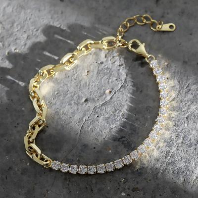 China 925 Sterling Silver Chain Bracelet 925 Zircon Zircon Cuban Link Bracelet Fashion CZ European Trendy Women Jewelry for sale