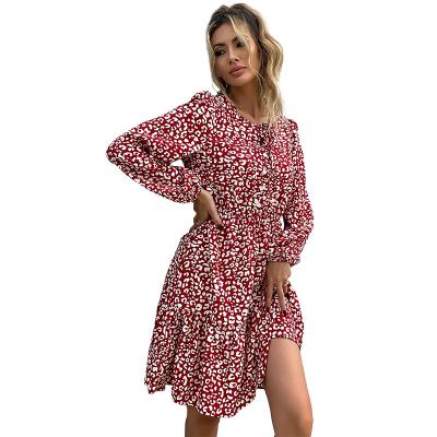 China New Design T-D174 Anti-Static Women's Dalmatian Print Bishop Sleeve Dresses for sale