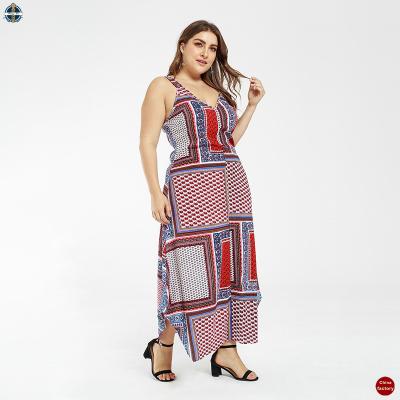 China T-D673 Anti-wrinkle Geometric Printed Dresses Long Plus Size Fat Women Clothing for sale