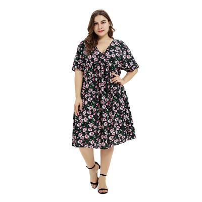 China T-D665 Anti-wrinkle Chiffon Flower Casual Print Plus Size Dresses Women for sale