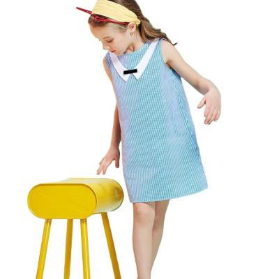 China T-GD027 China clothing factories blue stripe design breathable sleeveless girls dress for sale