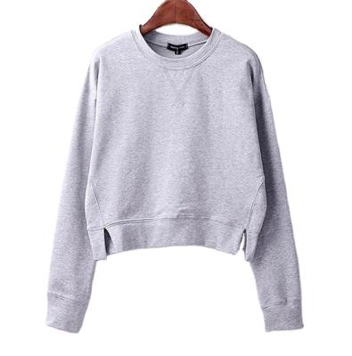 China Viable Pullover T-WH002 French Terry Hem Slits Loose Women Short Sweatshirts for sale