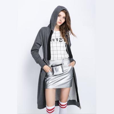 China T-WH537 Women's Anti-pilling Cotton Long Cut Long Drawstring Thick Zipper Long Length Hoodies for sale