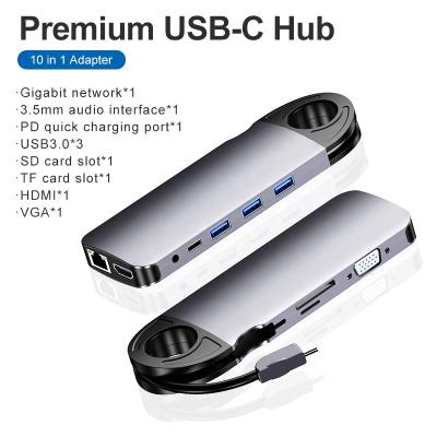 China Free Type C 10in1 Hub Support USB3.1 USB-C PD Device Hot Swap USB Smart Drive USB Docking Station CH10-005 for sale