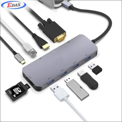 China Mobile Devices 10 .desk Computer in 1 Type C Hub with 1000M RJ45 and VGA HDM Hub 1 USB C to 4USB 3.0 Adapter for sale