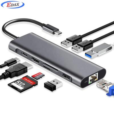 China Mobile Devices 9 .desk Computer In 1 Mutil SD TF Card Reader USB Type C Hub With USB3.0 HDM1 RJ45 for sale