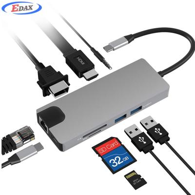 China Industrial Mobile Devices .desk Computer 9 IN 1 Type C UHD USB-c Multiport Adapter Thunderbolt 3 Docking Station Hub Usb 3.0 Ethernet Rj45 Usb 3.0 Usb Adapter for sale