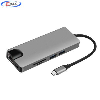 China New19 Mobile Devices .desk Computer Usb C Hub 9 In 1 For Thunderbolt 3 Adapter USB Type C Ethernet Multiport RJ45 Connector To 3.5mm Audio HUB for sale