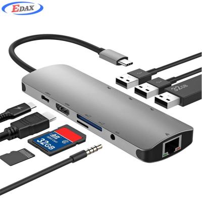 China Mobile Devices .desk Computer Factory USB-C Hub, 9 in 1 Type C Adapter with USB 3.0 Other SD TF 3.5AUX RJ45 PD, USB Type C Adapter C Multiport for sale