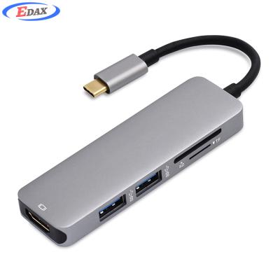 China Al Alloy 5 in 1 Type C USB C Dongle USB To HDM 1 + USB3.0 with TF / SD Card Reader for Macbook Pro for sale