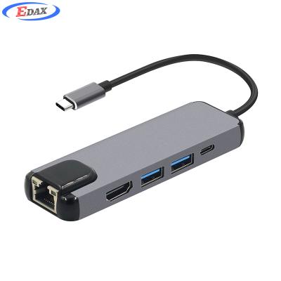 China Mobile Devices .Desk Computer 5 Ports 5 in 1 USB Type C Hub with USB 3.0 HDM Charging Port 1 RJ45 USB-C for Notebook for sale