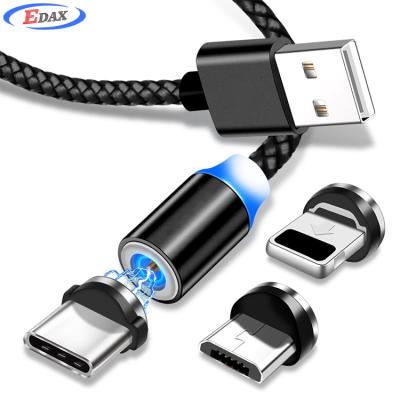 China MP3/MP4 Player 3 in 1 Magnetic LED USB Cable Type C Micro 8 Pin Plug Magnet USB Cable for sale