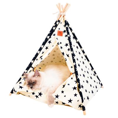 China Cheap Pet House Sleeping Beds Foldable Pet House Pet Teepee Tent With Soft Cushion For Small Dog Cat for sale