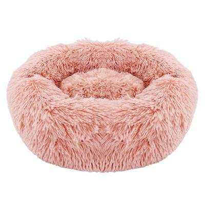 China Wholesale Large Washable Luxury Fluffy Plush Donut Pet Cat Dog Soothing Stocked Round Bed for sale