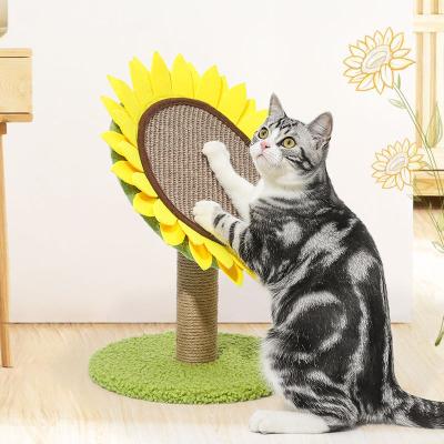 China Pet supplies sisal table toy sunflower boardcat scratcher stocked grinding round tree for sale