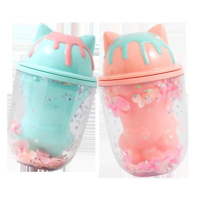 China Sustainable Straw Plastic Water Bottle Cute Kawaii Cat Paw Cup for sale