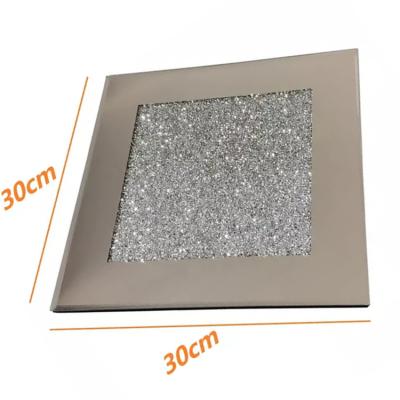 China Diamond Crushed Diamond Coasters Table Desk Glass Mirror Crushed Silver Place Mat 30X30cm for sale