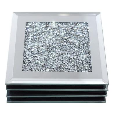 China Viable Crushed Diamond Cup Mat Decor On Table Top 10X10CM Glass Mirror Coasters for sale