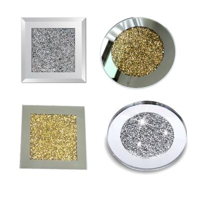 China Diamond Cup Mat Decor Crushed Viable On Table Top 10X10CM Square Glitter Coaster for sale