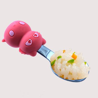 China Customized Viable Design Kids Cartoon Spoon Baby Silicone Soft Spoon Training Spoons For Children for sale