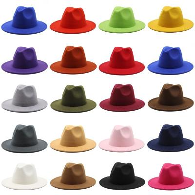 China 2021 Plush Solid Color Polyester Cotton Vegan Fedora Material Hat For Women Men Party Music Festival Fashion Fedora Hats for sale