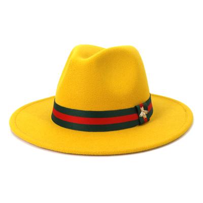 China Plush Solid Color Polyester Cotton Vegan Fedora Material Fedora Hats For Women Men Party Music Festival Fashion Fedora Hats for sale