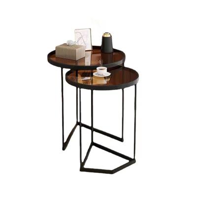 China Customized modern living room furniture sets center table metal glass top legs small coffee table for living room home bedroom for sale