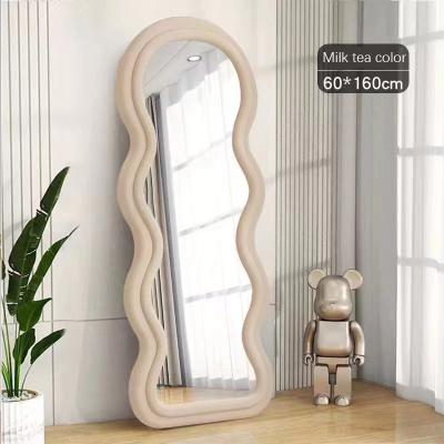 China Full Mirror Body Modern Wavy Framed Assembled Trim Floor Mirrors Home Decorative Integral Mirror for sale