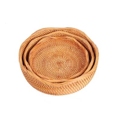 China Viable Wicker Organizer Basket of 3 Pack Flower Shape Rattan Fruit Bread Basket Rattan Storage Natural Handwoven Baskets for Dining Room for sale