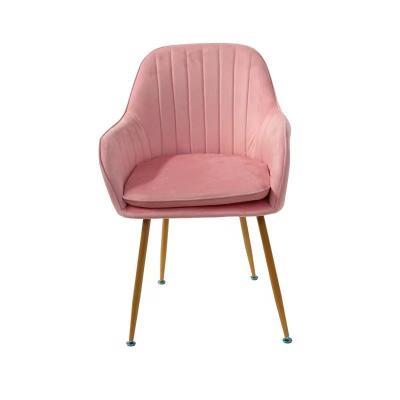 China Wholesale Customized Nordic Pink Armrest Velvet Upholstered Fabric Leisure Chairs With Metal Legs Lounge Side Chairs Dining Chairs for sale