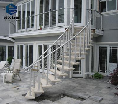 China Modern Exterior Single Rail Steel Wood Staircase for sale