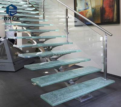 China Villa Laminated Glass Staircase Indoor Straight Tempered Glass Staircase for sale