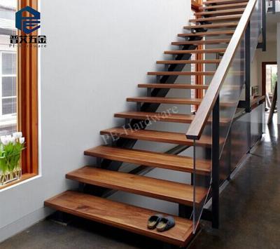 China Villa Residential Straight Steel Wooden Staircase Design for sale