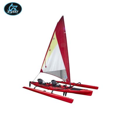 China Sailing& competitive& watersports high quality plastic hand trimaran ocean pedal drive sailboat free standing sailboat with rudder system for sale