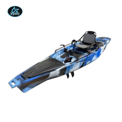 China Fishing Fun Leisure U-Boat 4.2m Single Seat Hands Free Fishing Kayak With Foot Pedal With Rod Holders With Rudder System for sale