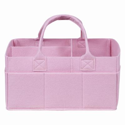 China Custom Organizer Collapsible Baskets Tote Baby Diaper Storage Organizer Diaper Change Logo Diaper Caddy Pink Felt Durable Hot Sale for sale