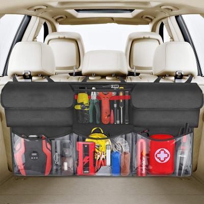 China Geometric Foldable Cargo Storage with Hanging Organizer Large Pockets 3 Back Seat 6 Trunk Organizer Trunk Organizer Car Adjustable Straps for sale