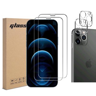 China Mobile Phone 4 Pack Screen Protector For iPhone 12 Pro Max 2 Pack Clear Tempered Glass With 2 Pack Camera Lens Protector For iPhone 11 pro 12 for sale