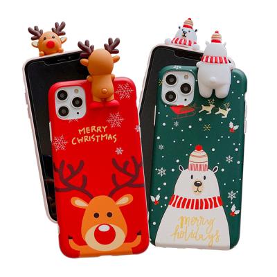 China 3D Christmas Cartoon Cell Phone Case Dirt-resistant / Anti Scratch / Shockproof Cover for iphone 11 pro xs max xr max for apple iphone 12 for sale