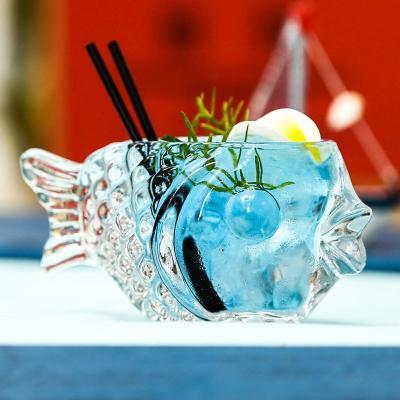 China Glass Creative Transparent Party Cocktail Bar Shape Personality Fish 3D 340ml Thick Heavy Smoothies Bowl Mug for sale