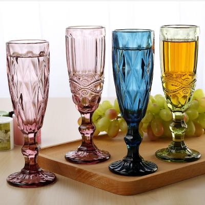 China Colorful Drinking Glass Wine Globet Vintage Diamond Kitchen Use 150ml Green/Amber/Pink CREATIVE Mug for sale