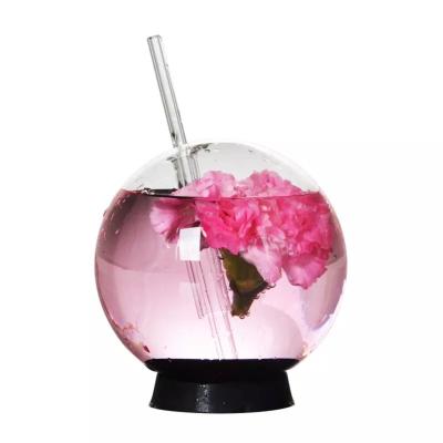 China Contemporary Creative Spherical Unique Crystal Ball Cocktail Glass Drinkware Cup With Sippy For Ice Tea Smoked Cocktail Molecular Whiskey for sale