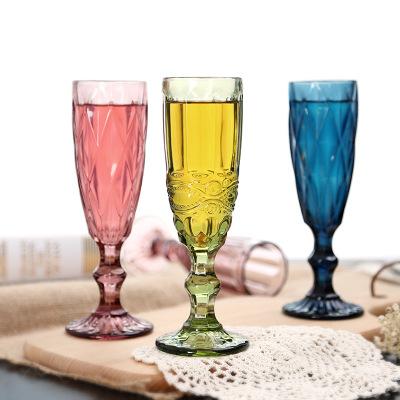 China Creative Wholesale European 150ml Vintage Diamond Goblet Red Rose Colorful Turkish Wine Glass Cups For Bar Wedding for sale